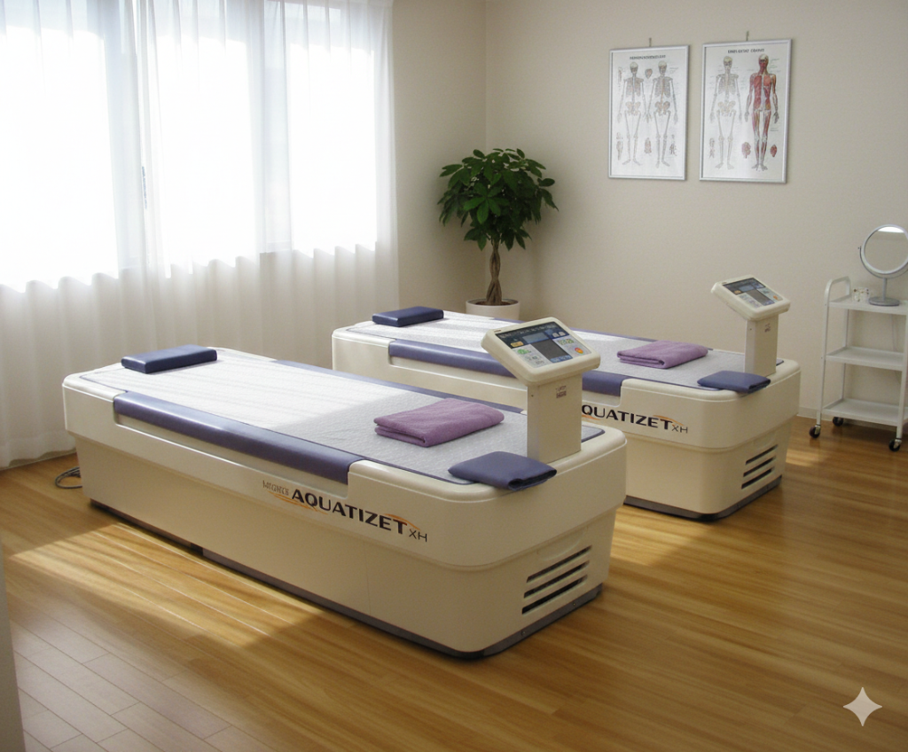 施術ベッド・アクアタイザー完備